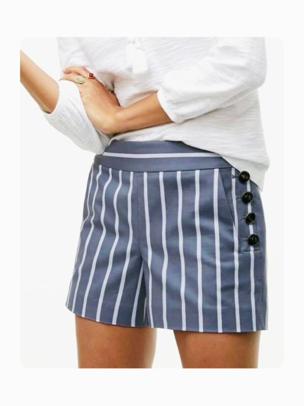 ★ NWT Ann Taylor Loft Elevated Basic Striped Sailor Riviera Shorts Gray/White ★
